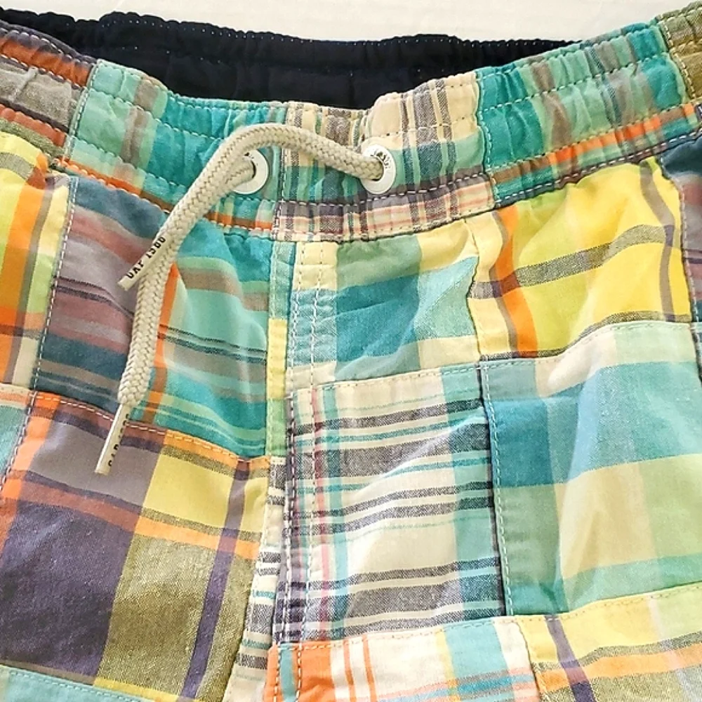 GAP Cream Madras Plaid Pastel Grandpa Beach Pool Swim Trunks Little Boys XL